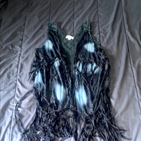 Black and Blue Fringe Lace Vest - Picture 1 of 4